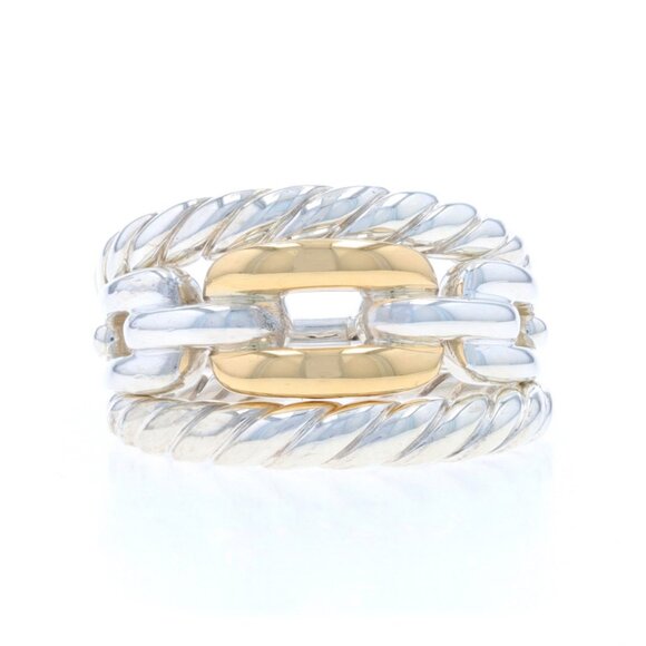 David Yurman Wellesley Chain Link Statement Band - 925 18k SZ 7 Ring - Picture 1 of 9